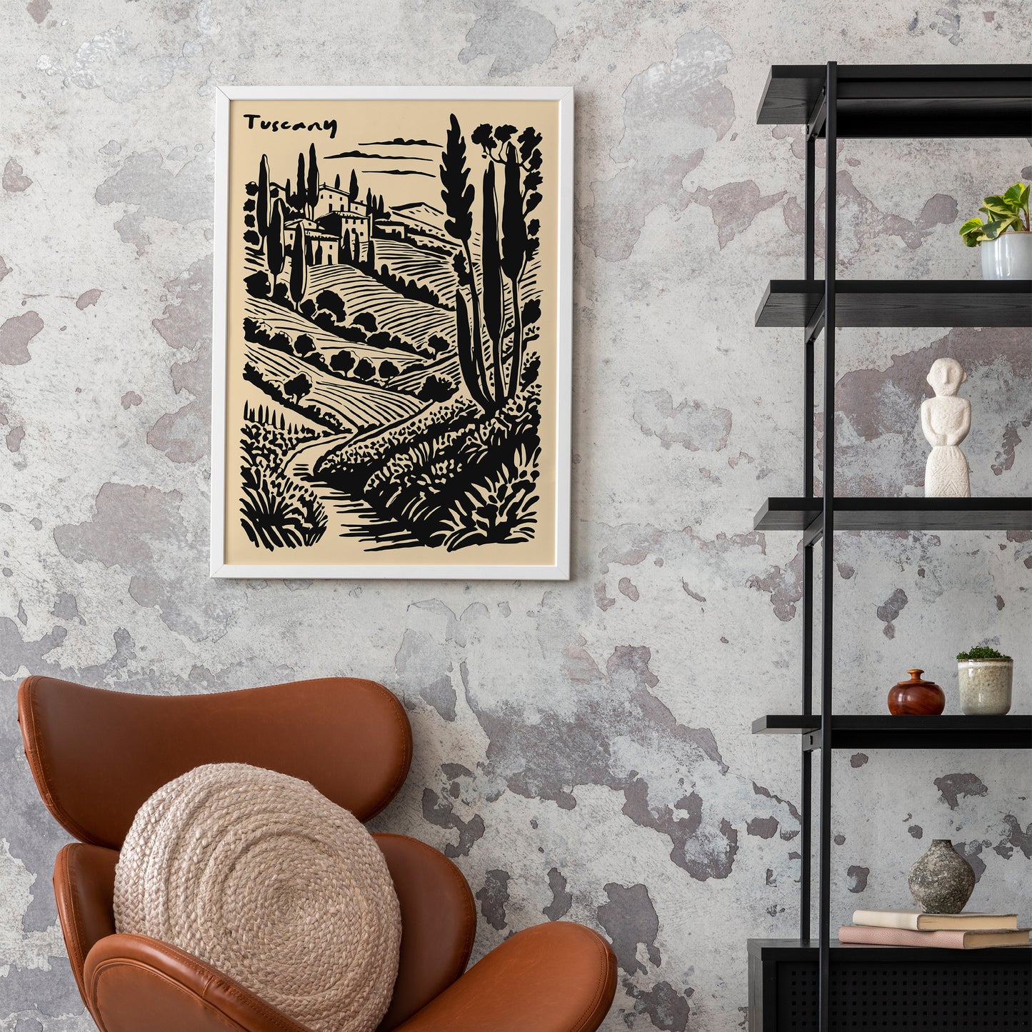 Tuscany Scenic Black Ink Style Print