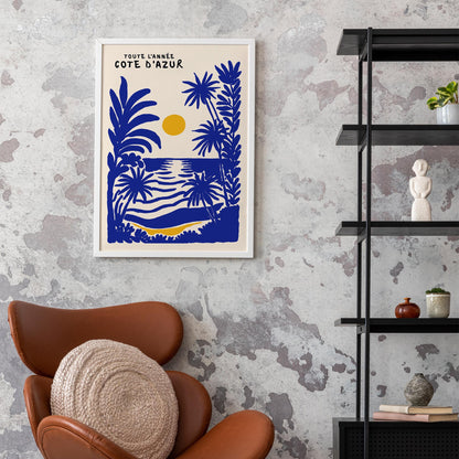 Côte d’Azur Blue Travel Poster – French Riviera Wall Art
