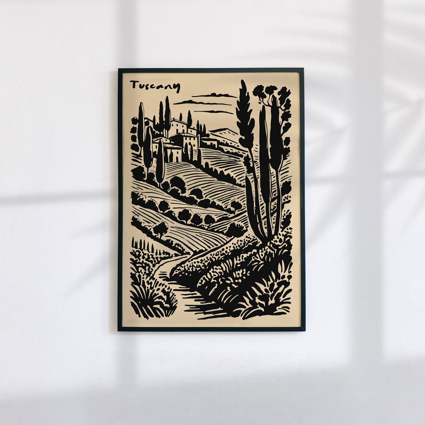 Tuscany Scenic Black Ink Style Print