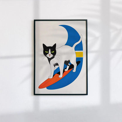 Surfing Cat - Quirky Wall Art Print