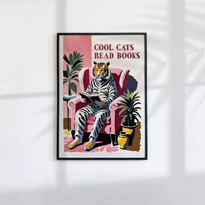 Cool Cats Read Books Tiger Art Print