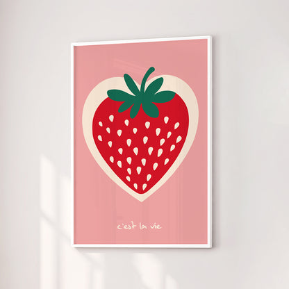 Pink Minimalist Strawberry Art Print