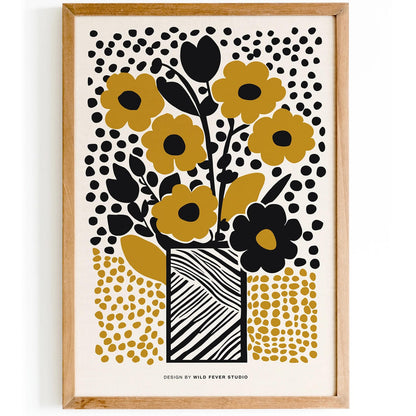 Yellow Mustard Retro Flowers Poster