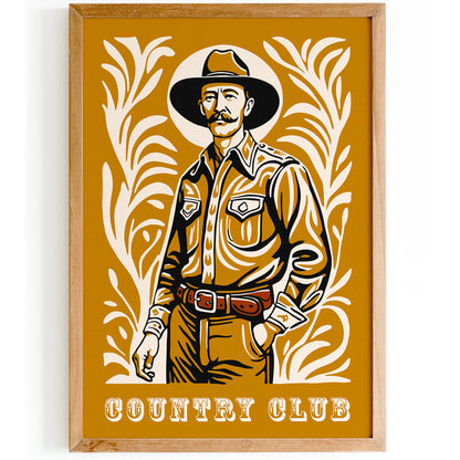 Country Club Poster - Mustard Yellow Cowboy Portrait