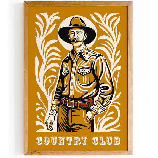 Country Club Poster - Mustard Yellow Cowboy Portrait