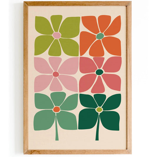 Retro Colorful 60s Flowers Poster