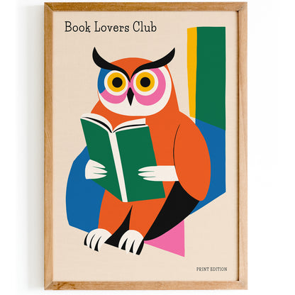 Book Lovers Club Cute Owl Poster