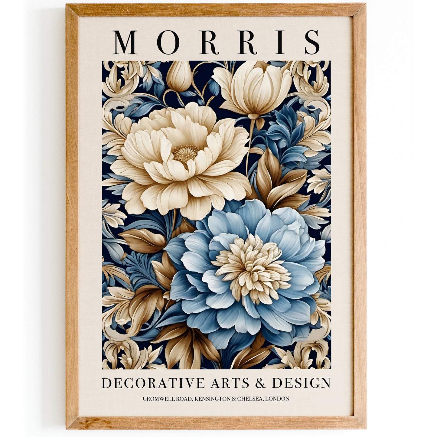 Blue Floral Art Inspired by Morris Poster