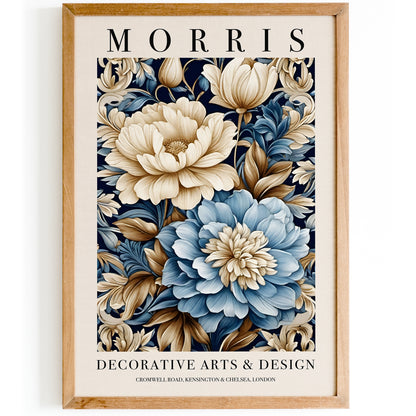 Blue Floral Art Inspired by Morris Poster