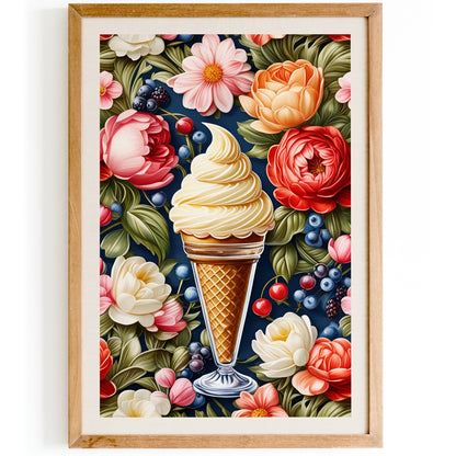 Delicious Ice Cream in Flowers Poster