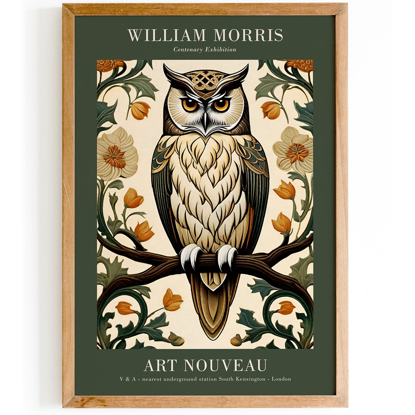 Art Nouveau Green Owl Morris Poster