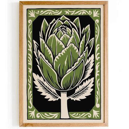 Green Retro Artichoke Poster – Vintage Vegetable Wall Art