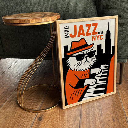 Jazz Fest NYC 1978 Poster - Cool Funny Cat Wall Art