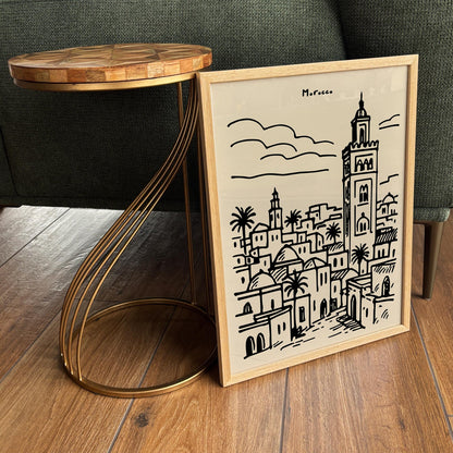 Morocco Travel Poster - Black Ink Style Wall Art