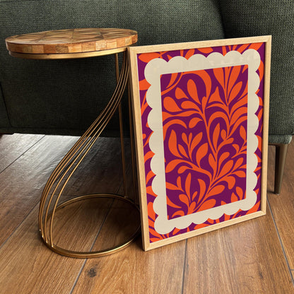 Bold Botanical Leaf Poster - Purple Orange Abstract Wall Art