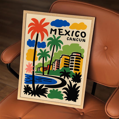 Mexico Cancun Travel Poster - Colorful Mexican Home Decor
