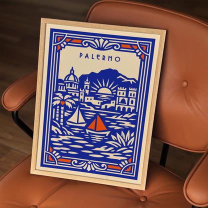 Palermo Sicily Poster - Blue Travel Wall Art