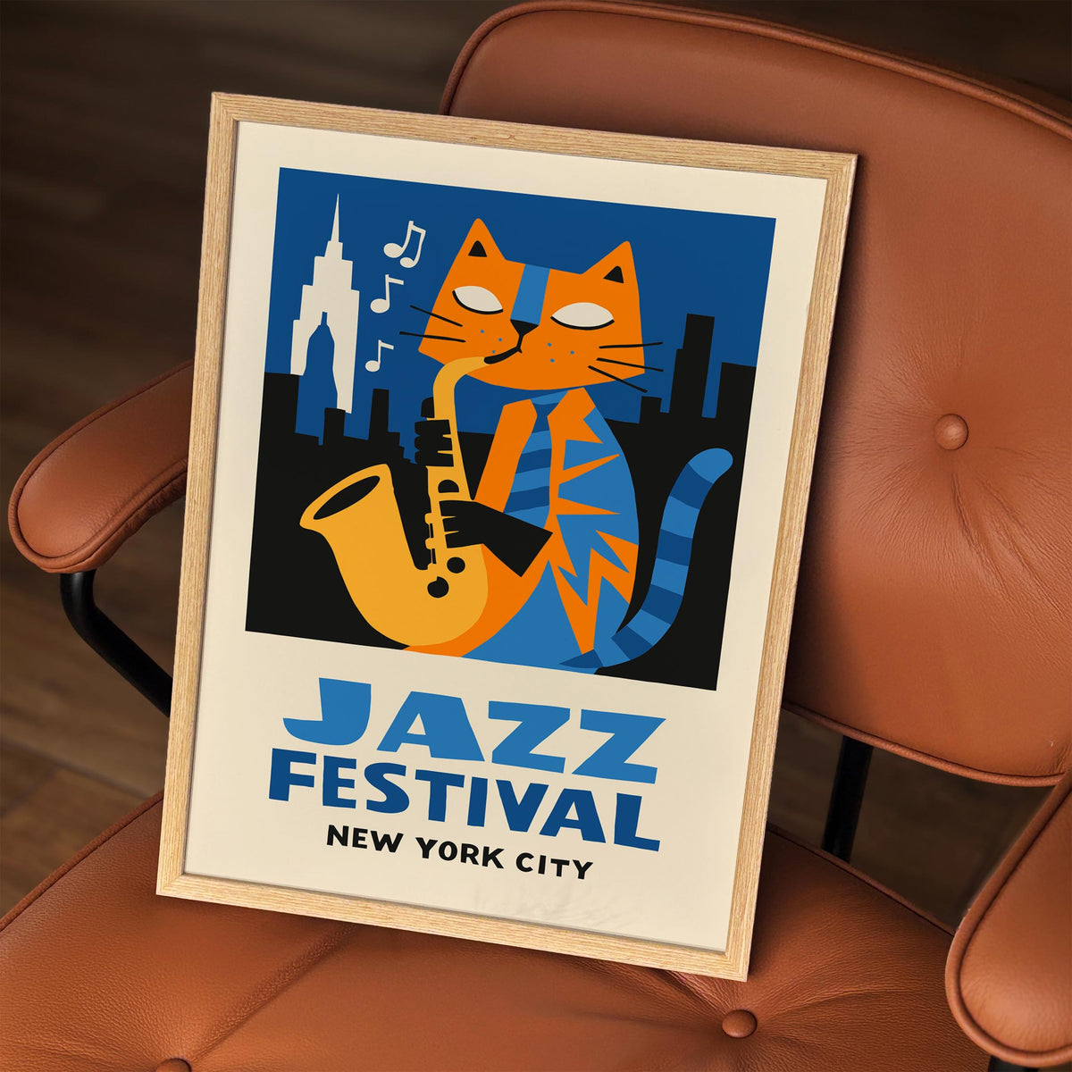 NYC Jazz Festival Cat Jazzman Art Poster