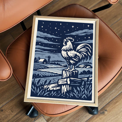 Crowing Rooster Iowa Art Poster