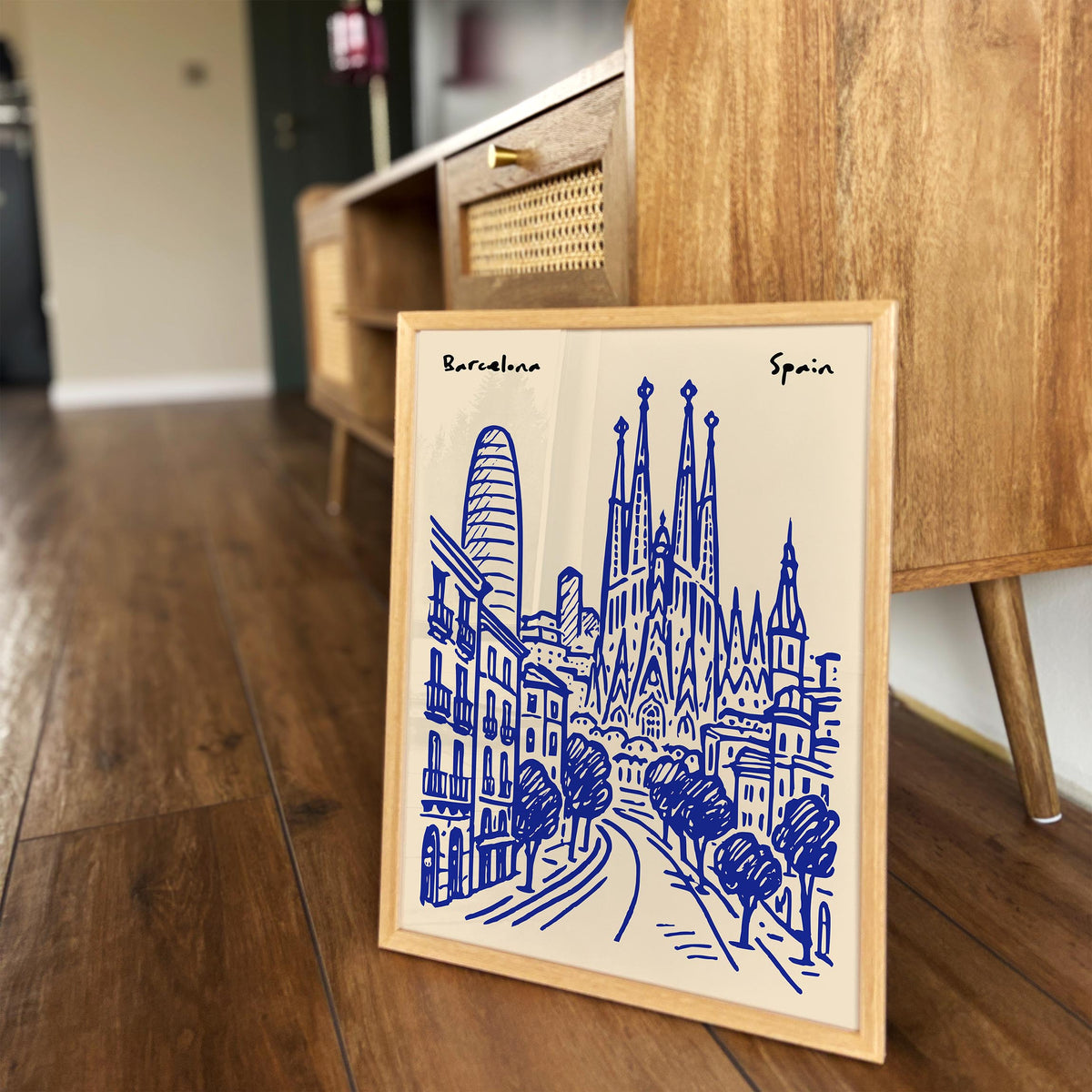 Barcelona Spain Blue Cityscape Travel Poster