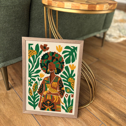 Afrohemian Woman with Cheetah Art Poster