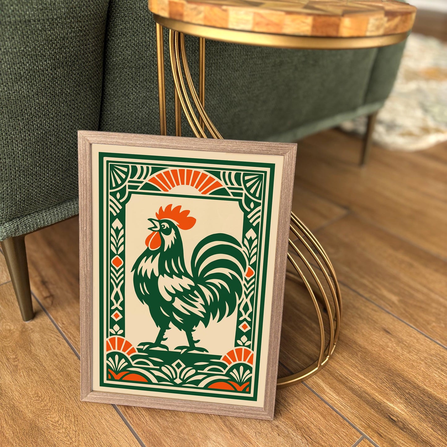 Green Rooster Art Deco Wall Art Print – Kitchen Decor