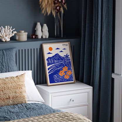 Honolulu. Hawaii Blue Travel Poster Print
