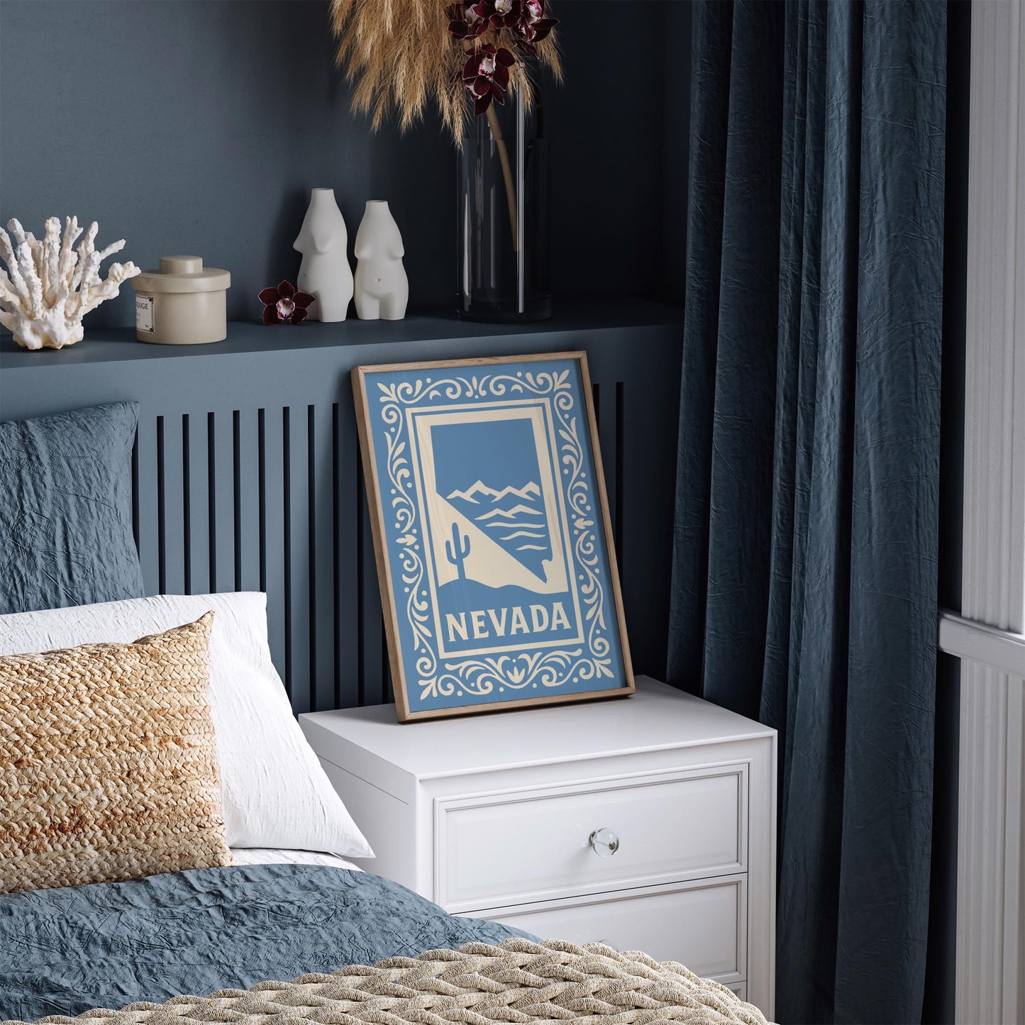Nevada Travel Poster Icy Blue Wall Art Print