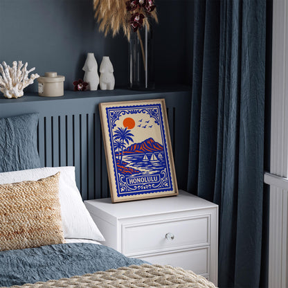 Honolulu Hawaii Blue Landscape Poster