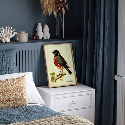 American Robin Vintage Bird Artwork Poster