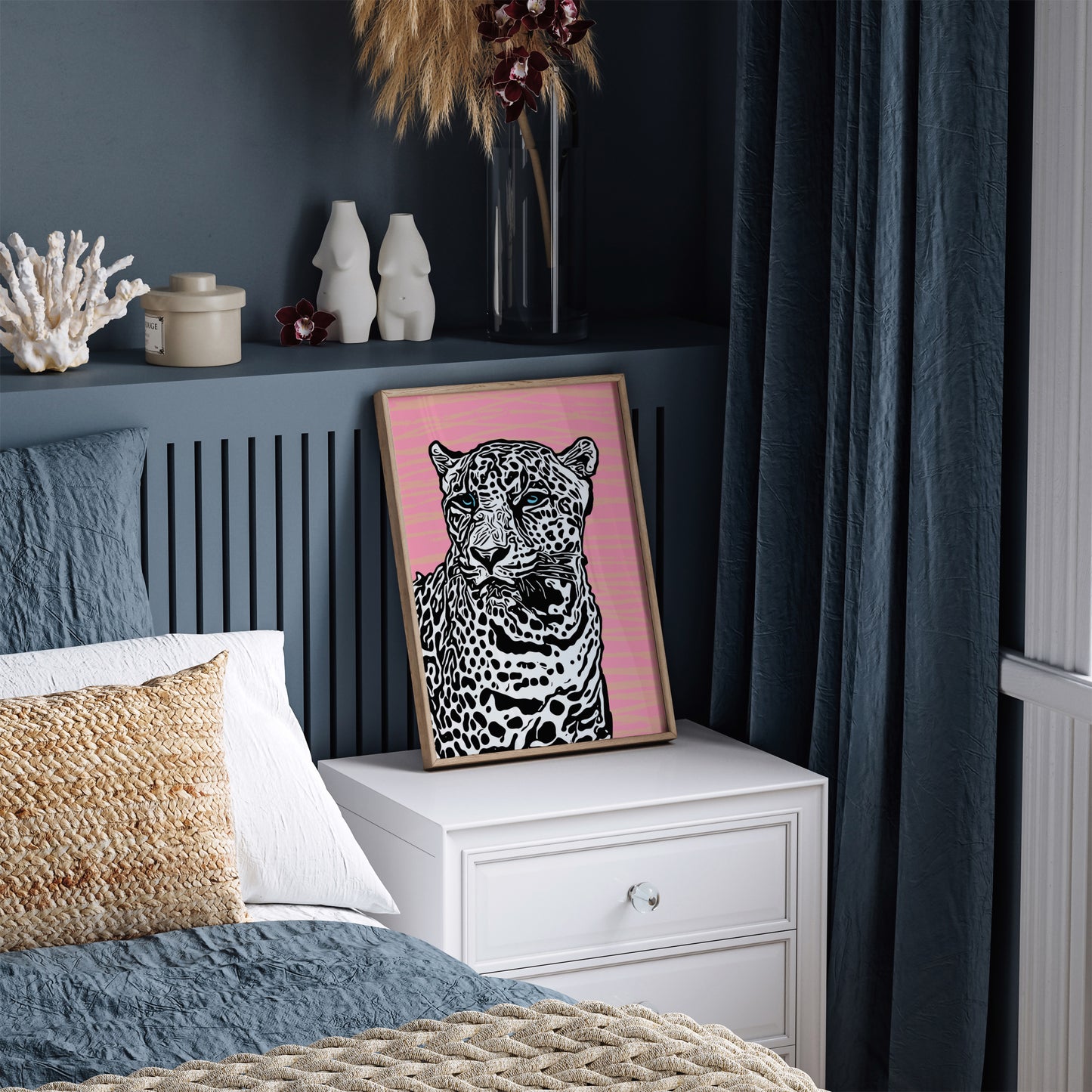 Bold Chic White Panther Cat Art Print