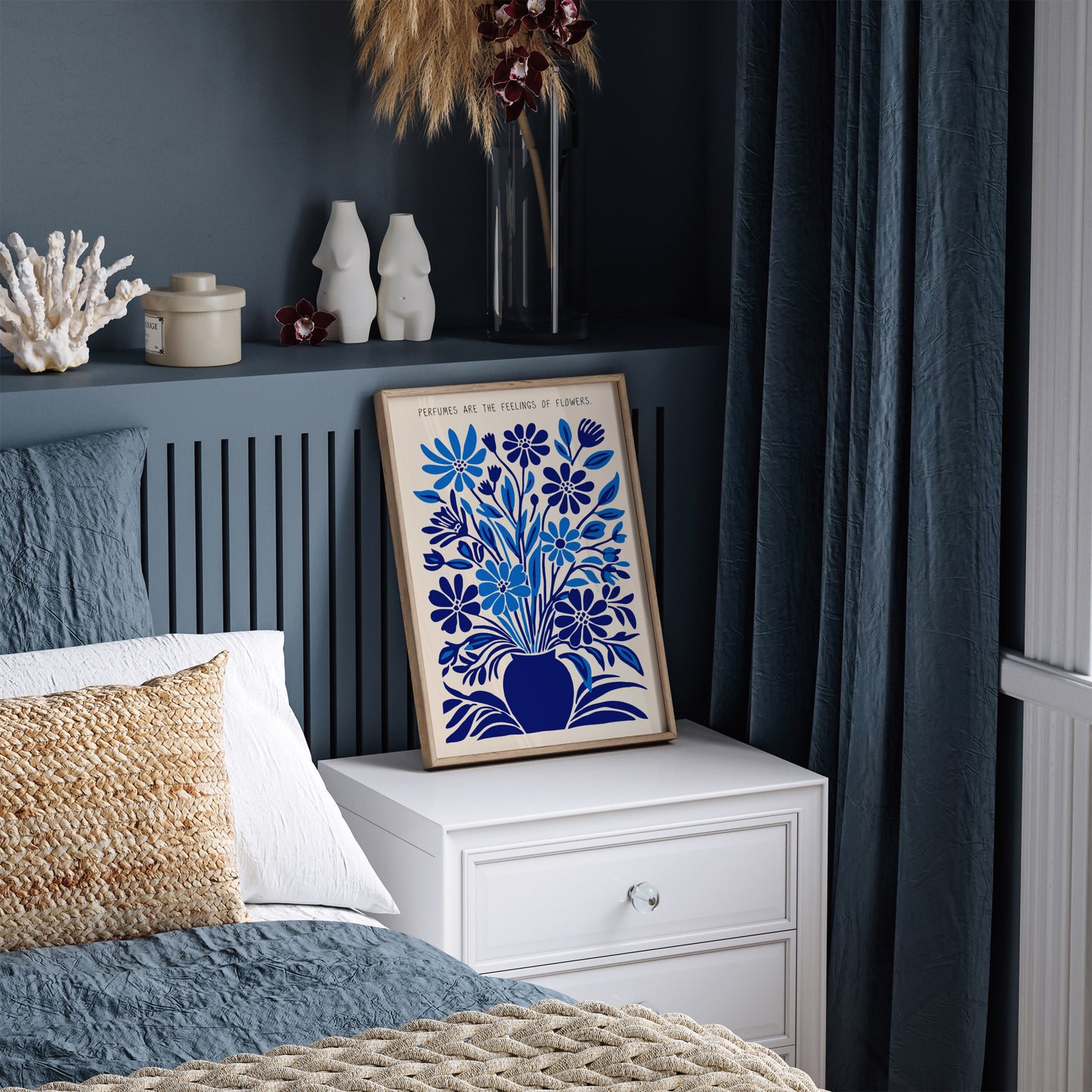 Blue Botanical Wall Art Bathroom Decor