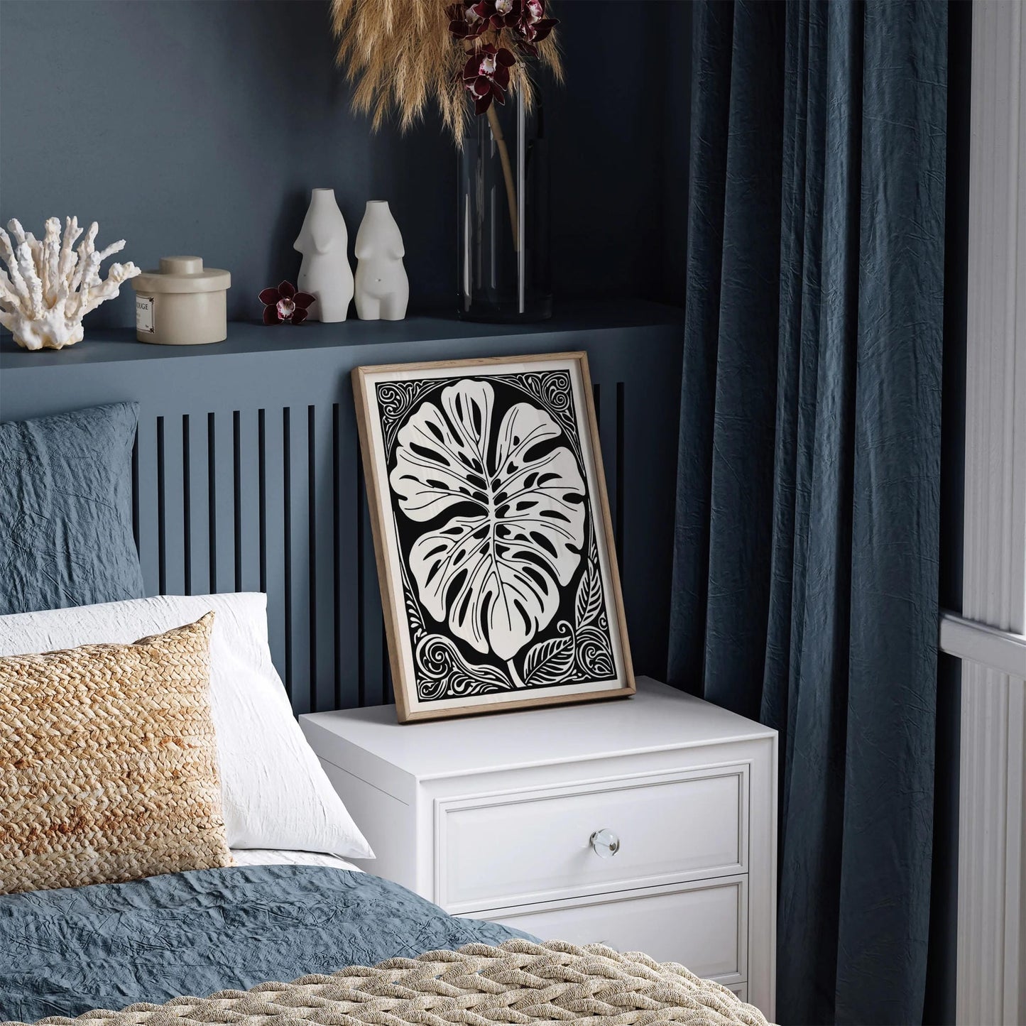 Black and White Rococo Monstera Leaf Poster