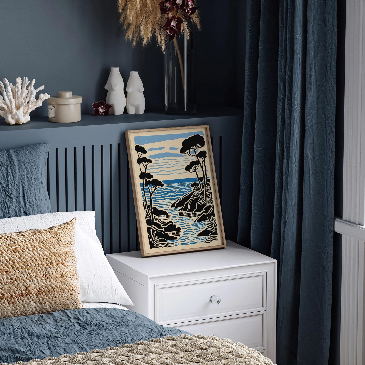 Nautical Landscape Art Print in Black and Blue