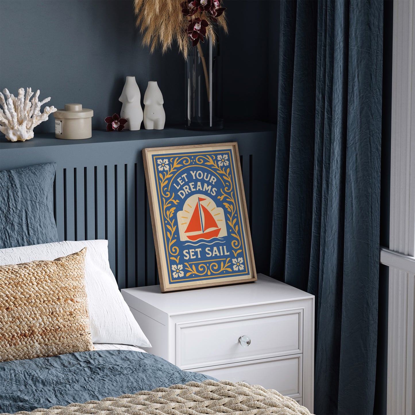 Let Your Dreams Set Sail Poster – Blue Travel Wall Art
