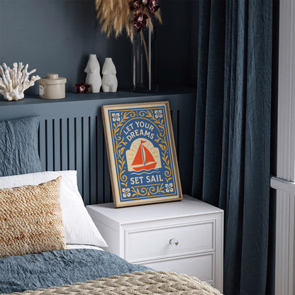 Let Your Dreams Set Sail Poster – Blue Travel Wall Art