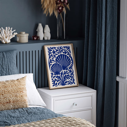 Blue Seashells Poster - Rococo Floral Ornament Wall Art