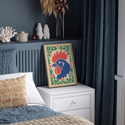 Rooster Folk Wall Art Print