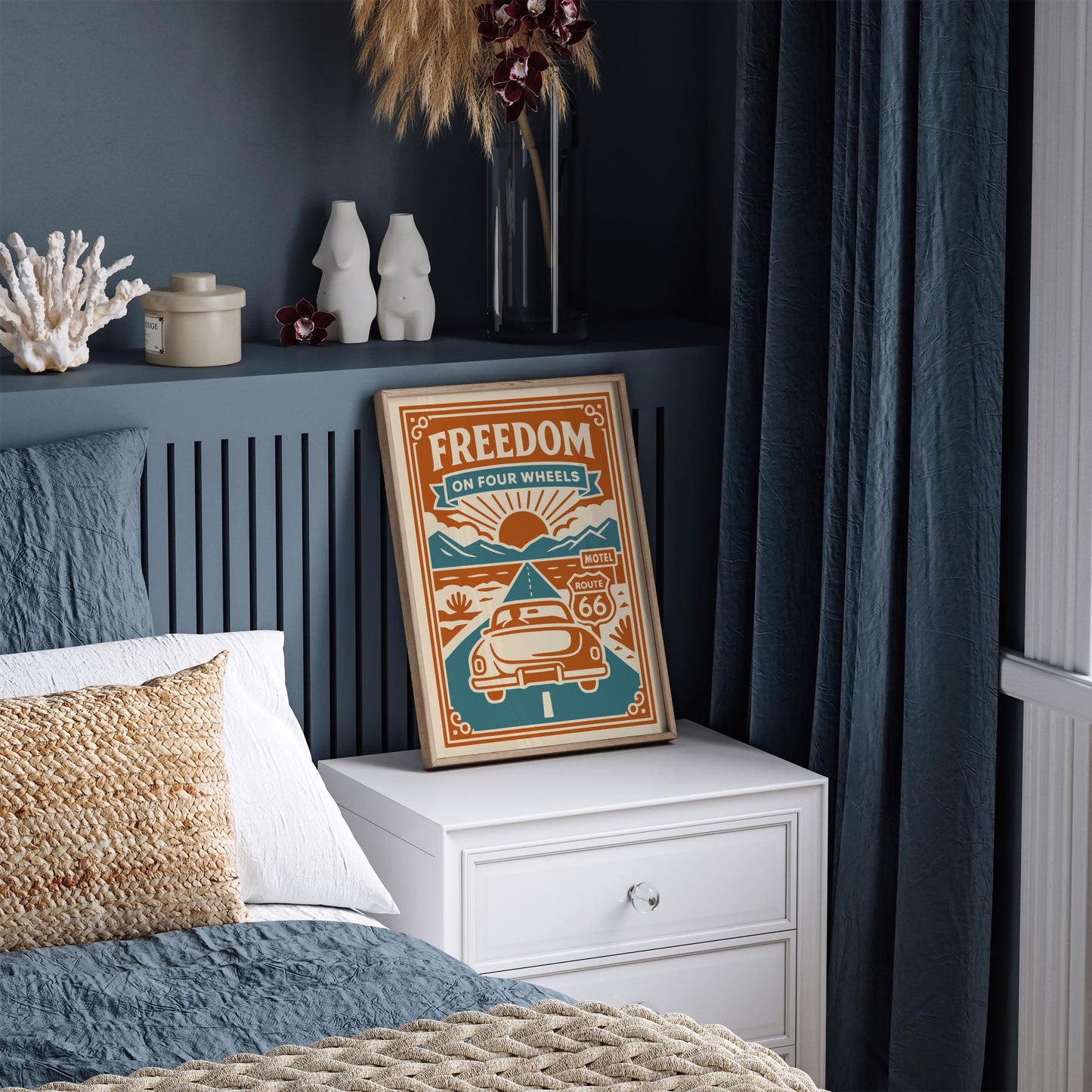 Freedom On Four Wheels Poster - Route 66 Travel Art