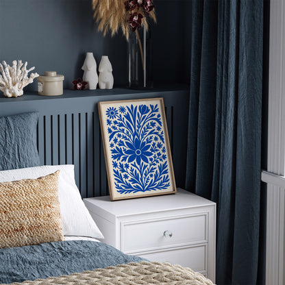 Blue Boho Chic Floral Art Print 2026