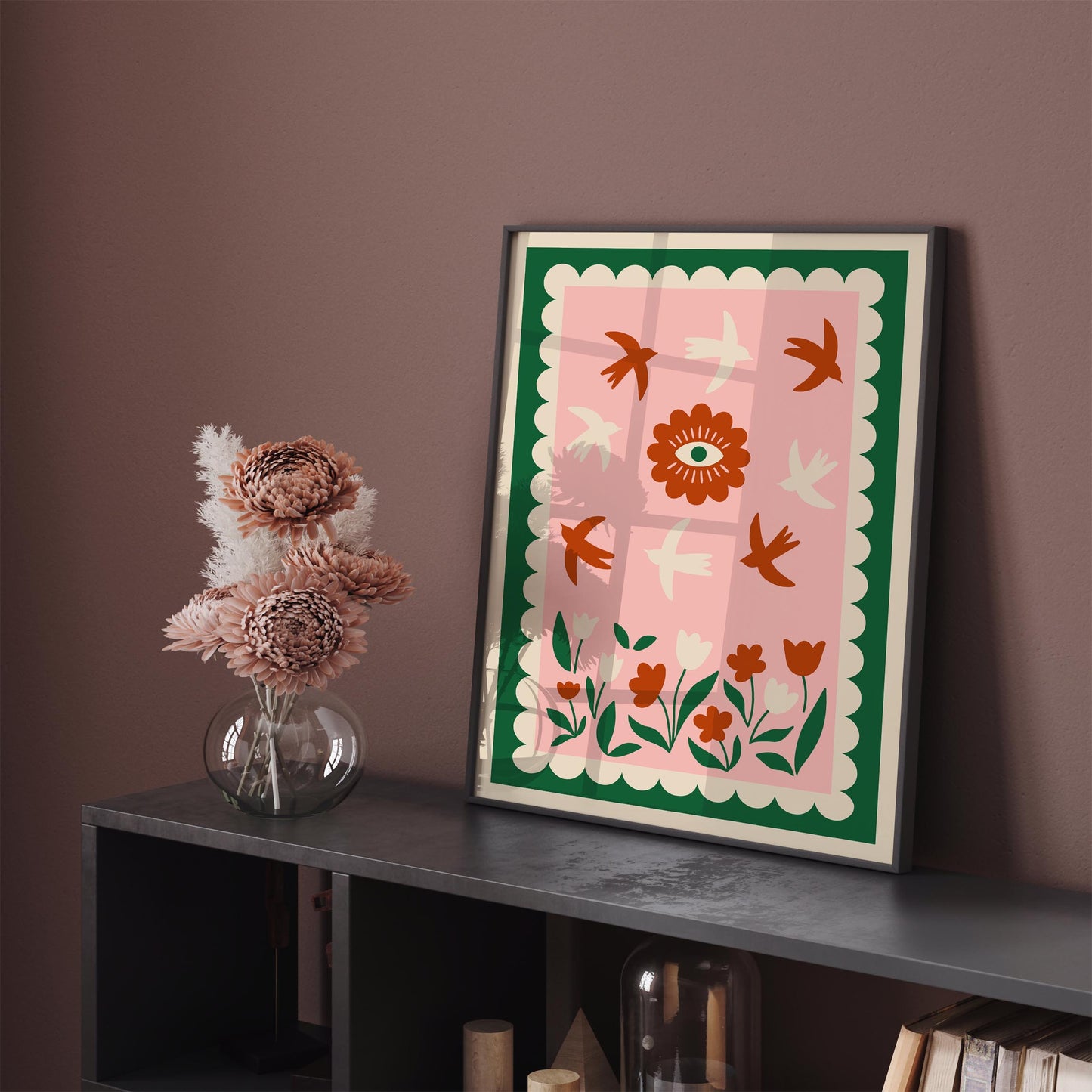 Birds & Evil Eye Floral Poster