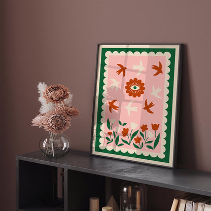 Birds & Evil Eye Floral Poster