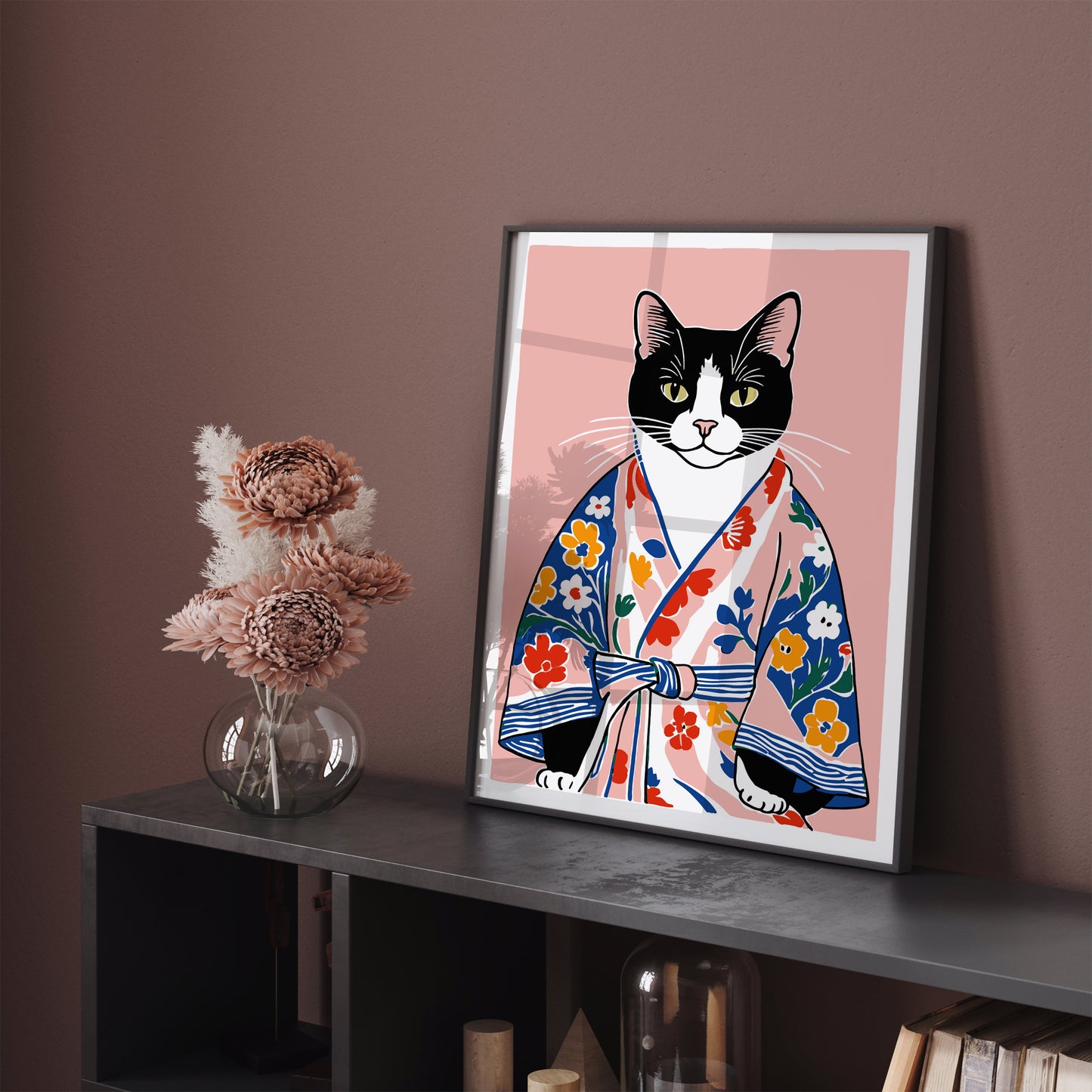 Cat in Floral Kimono Wall Art