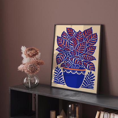 Calathea Plant Blue Poster