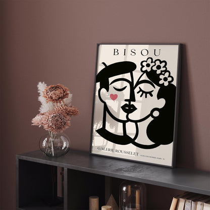 Bisou Kiss Kiss - Kissing Couple French Art Wall Print