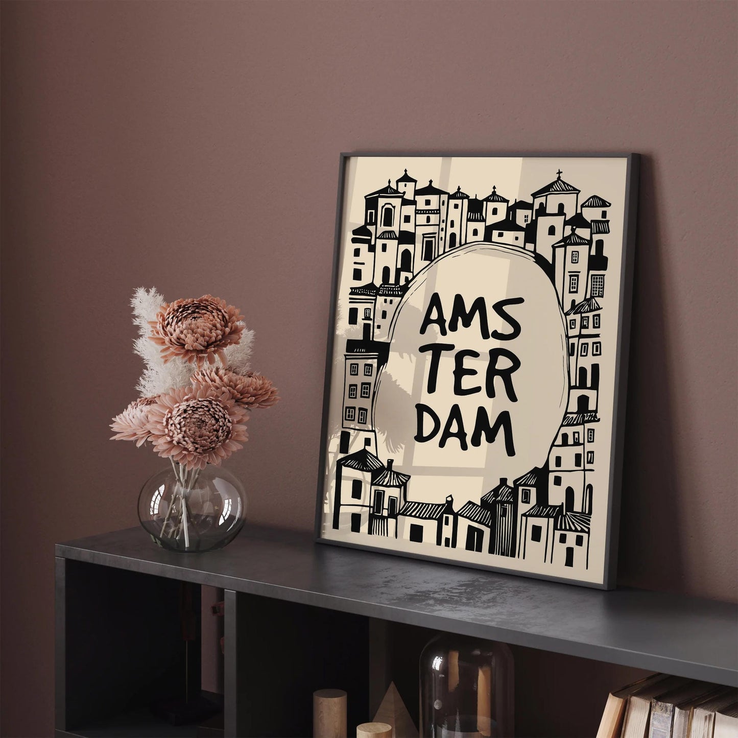 Amsterdam Black Ink Style Architecture Art Print