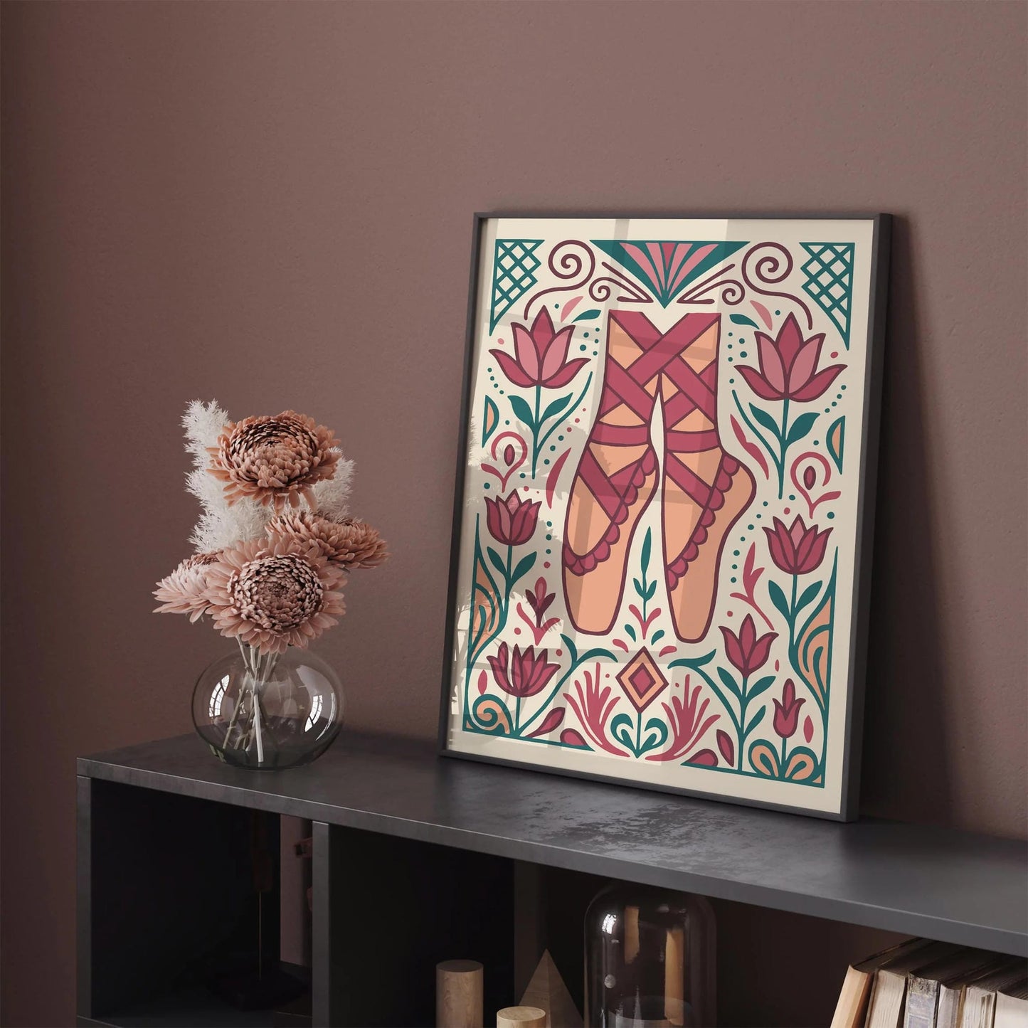 Pointe Ballet Shoes Poster in Art Deco Style