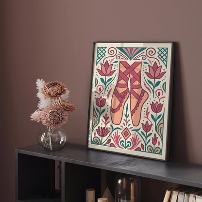 Pointe Ballet Shoes Poster in Art Deco Style