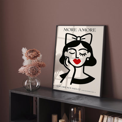 More Amore - Cute Girl Red Lips French Wall Art Print