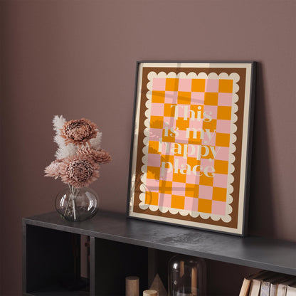 This Is My Happy Place Poster - Retro Checkerboard Wall Art